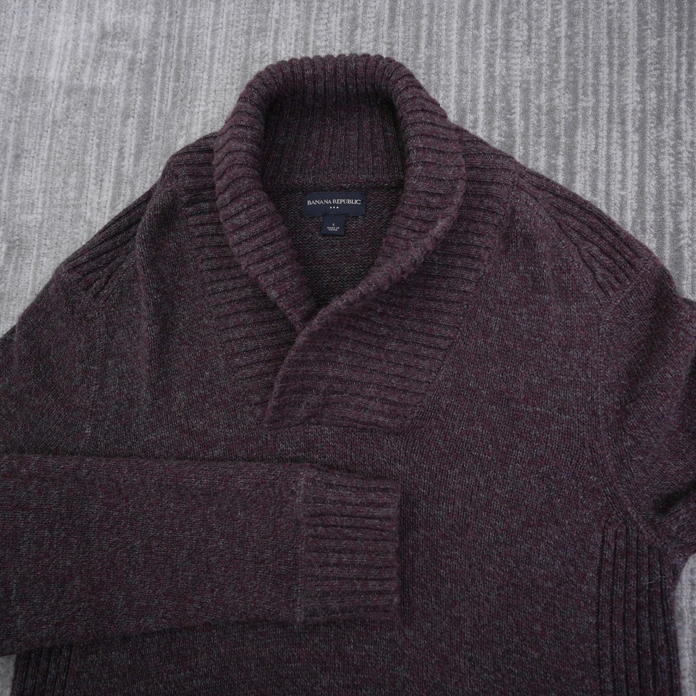 Banana‎ Republic Mens Shawl Collar Sweater Small Burgundy Marled Knit Wool Blend